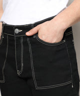 Men's Jet Black Contrast Stitched Cargo