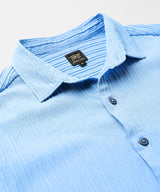 Men's Powder Blue Self-Design Striped Shirt