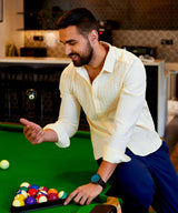 Men's Pale Yellow Self-Design Striped Shirt