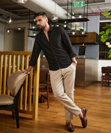Men's Midnight Black Self-Design Wave Shirt