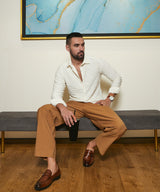 Men's Ivory White Self-Design Wave Shirt