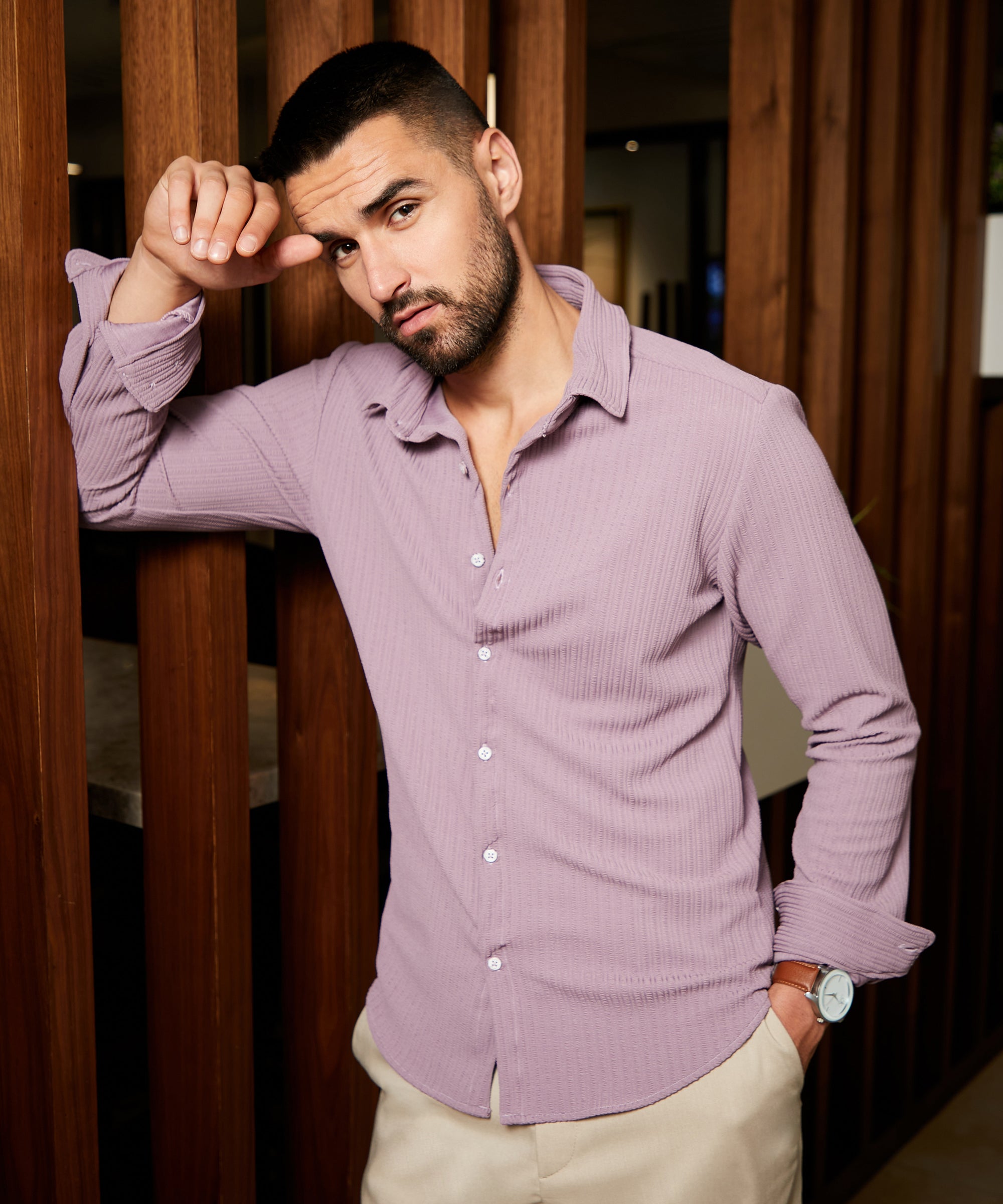 Men's Purple Stripe-Creased Shirt