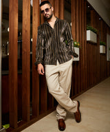 Men's Jet Black & Metallic Gold Pleat-Creased Shirt