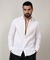 Men's Chalk White Self-Design Striped Shirt