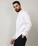 Men's Chalk White Self-Design Striped Shirt