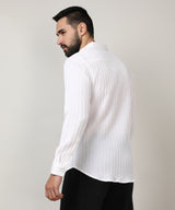 Men's Chalk White Self-Design Striped Shirt