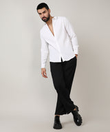 Men's Chalk White Self-Design Striped Shirt