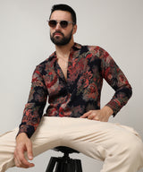 Men's Crimson Red & Midnight Black Paisley Floral Shirt