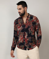 Men's Crimson Red & Midnight Black Paisley Floral Shirt
