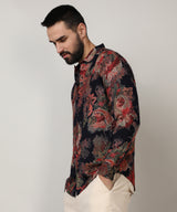 Men's Crimson Red & Midnight Black Paisley Floral Shirt