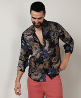 Men's Royal Blue & Midnight Black Paisley Floral Shirt