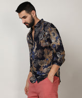 Men's Royal Blue & Midnight Black Paisley Floral Shirt