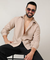 Men's Beige Self-Design Intertwine Shirt
