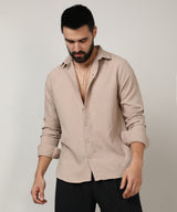 Men's Beige Self-Design Intertwine Shirt