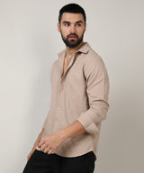Men's Beige Self-Design Intertwine Shirt