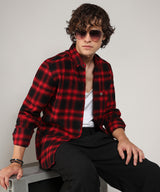 Men's Midnight Black & Scarlet Red Brushed Buffalo Check Shirt
