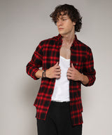 Men's Midnight Black & Scarlet Red Brushed Buffalo Check Shirt