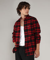 Men's Midnight Black & Scarlet Red Brushed Buffalo Check Shirt