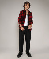 Men's Midnight Black & Scarlet Red Brushed Buffalo Check Shirt