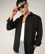 Men's Onyx Black Stripe-Creased Shirt