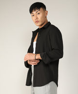 Men's Onyx Black Stripe-Creased Shirt