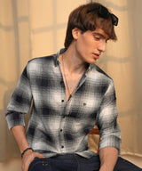 Men's Charcoal Black & Ivory White Ombre Buffalo Check Shirt