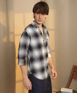 Men's Charcoal Black & Ivory White Ombre Buffalo Check Shirt