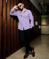 Men's Lilac Stripe-Creased Shirt