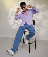 Men's Lilac Stripe-Creased Shirt
