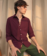 Men's Maroon Red Stripe-Creased Shirt