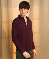 Men's Maroon Red Stripe-Creased Shirt