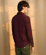 Men's Maroon Red Stripe-Creased Shirt