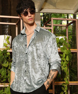 Men's Sage Green Solid Velvet Shirt