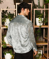 Men's Sage Green Solid Velvet Shirt
