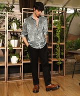 Men's Sage Green Solid Velvet Shirt