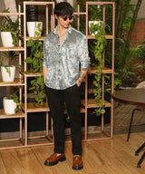 Men's Sage Green Solid Velvet Shirt
