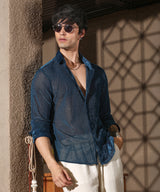 Men's Midnight Blue Solid Velvet Shirt