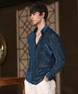 Men's Midnight Blue Solid Velvet Shirt