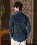 Men's Midnight Blue Solid Velvet Shirt