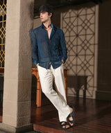 Men's Midnight Blue Solid Velvet Shirt