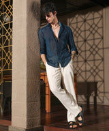 Men's Midnight Blue Solid Velvet Shirt