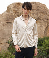Men's Metallic Beige Sheen Chevron Shirt
