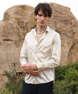 Men's Metallic Beige Sheen Chevron Shirt