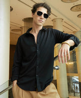 Men's Midnight Black Waffle-Textured Shirt
