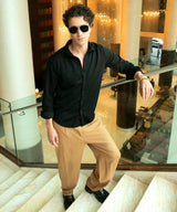 Men's Midnight Black Waffle-Textured Shirt