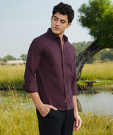 Men's Wine Red Solid Cotton Shirt