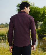 Men's Wine Red Solid Cotton Shirt
