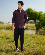 Men's Wine Red Solid Cotton Shirt