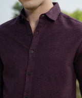 Men's Wine Red Solid Cotton Shirt