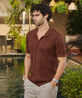 Men's Russet Brown Fluid-Knit Polo Shirt